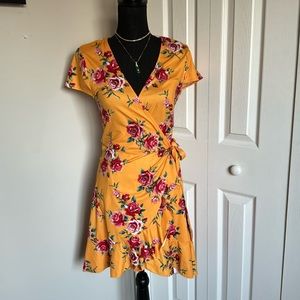 Divided | Rose Print Flounce Hem Wrap Dress
